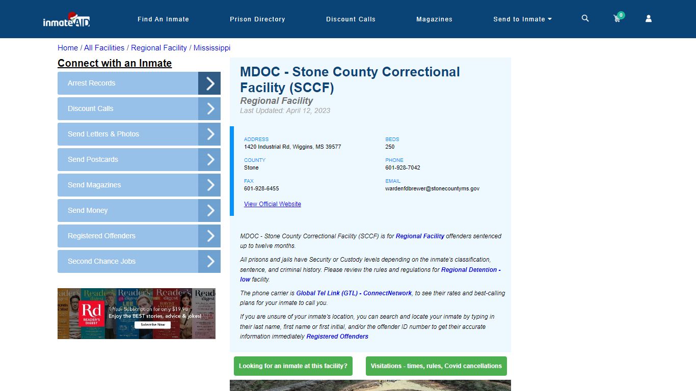 MDOC - Stone County Correctional Facility (SCCF) - Inmate Search ...